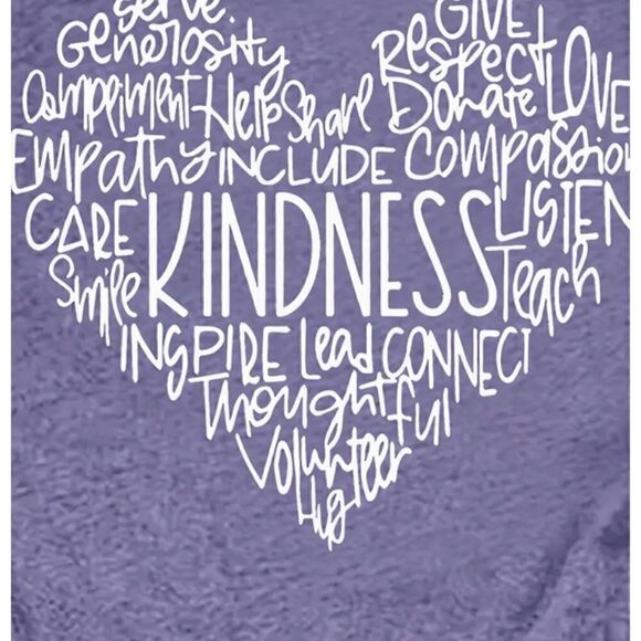 Boho Chic Love and Letter Emblem T Shirt Lavender Heart Short Sleeve Kindness - Picture 3 of 3
